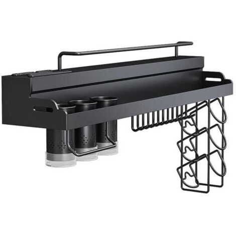 Estantería de cocina mural multiusos (40 cm - Soporte para tazas, 2 soportes para cuchillos) - No requiere taladrar - Estante para especias