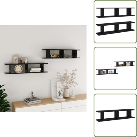 Estantería de contrachapado - vidaXL Estantes de pared 2 uds madera contrachapada negro 90x18x20 cm -