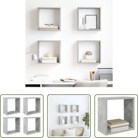 Estantería de cubo -  Estantes cubo de pared 4 unidades gris hormigón 30x15x30 cm