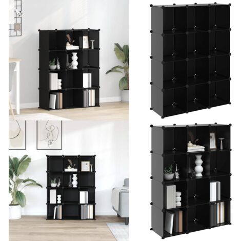 Estantería de cubos con 12 compartimentos negro PP - Almacenamiento - Estantería de plástico