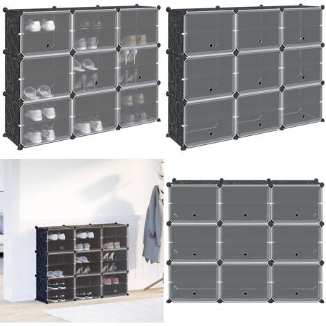 Estantería de cubos con 9 compartimentos y puertas PP negro - Almacenamiento de ropa - Estantería de cubos
