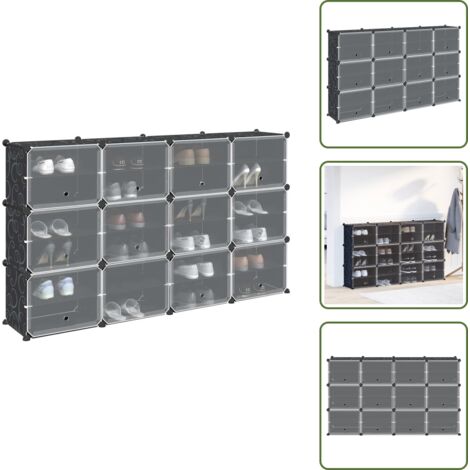 Estantería de cubos - vidaXL Estantería de cubos con 12 compartimentos y puertas PP negro - Almacenamiento de ropa