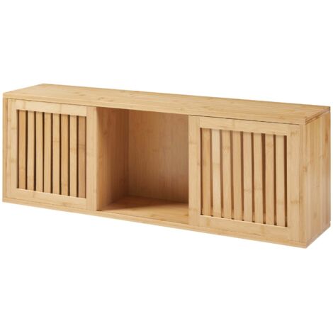 Estantería de diseño atemporal para salón/dormitorio mueble de almacenaje de pared con 2 puertas correderas bambú 93 x 20 x 33 cm natural 030011249
