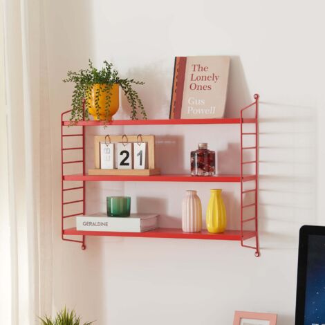Estantería de diseño atemporal para salón/dormitorio mueble de almacenaje de pared con 3 niveles regulables 50 x 60 x 15 cm rojo 030011290