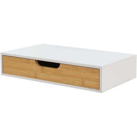 Estantería de diseño atemporal para salón/dormitorio mueble de almacenaje de pared con cajón bambú 40 x 24 x 8 cm blanco 030011229