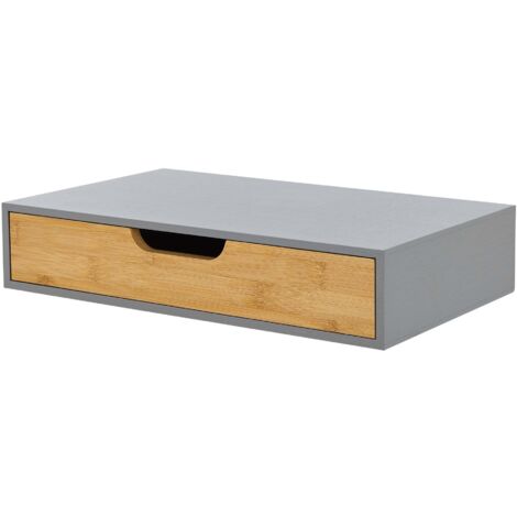 Estantería de diseño atemporal para salón/dormitorio mueble de almacenaje de pared con cajón bambú 40 x 24 x 8 cm gris 030011230