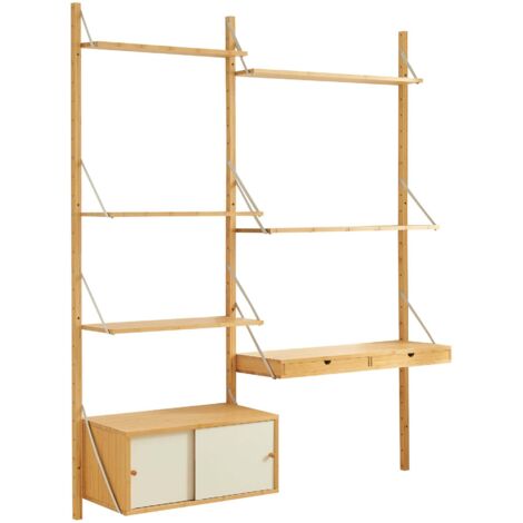 Estantería de diseño atemporal para salón/dormitorio mueble de almacenaje de pared de bambú 176 x 147 x 34 cm acabado natural 030011293