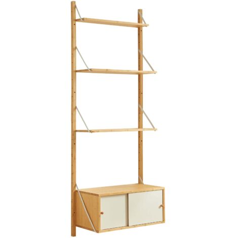 Estantería de diseño atemporal para salón/dormitorio mueble de almacenaje de pared de bambú 176 x 65 x 34 cm acabado natural 030011294