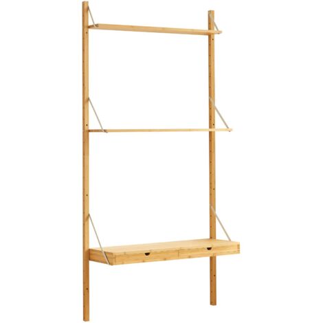Estantería de diseño atemporal para salón/dormitorio mueble de almacenaje de pared de bambú 176 x 85 x 32 cm acabado natural 030011295