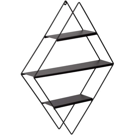 Estantería de diseño atemporal para salón/dormitorio mueble de almacenaje de pared de metal en forma de rombo 66 x 50 x 9 cm color negro 030011268