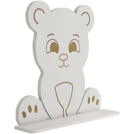 Estantería de diseño atemporal para salón/dormitorio mueble de almacenaje infantil de pared forma de oso 50 x 46 x 11 cm blanco 030011257