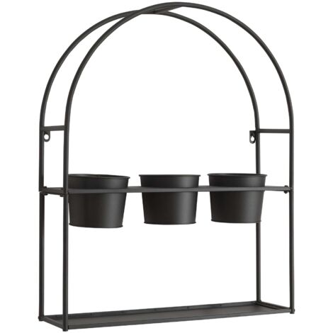 Estantería de diseño atemporal para salón/dormitorio mueble de pared para plantas metal 65 x 52 x 15 cm negro 030011269