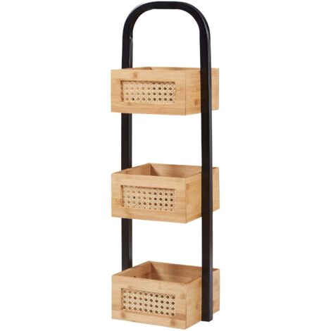 Estantería de diseño atemporal para salón dormitorio o baño mueble de almacenaje 73x23x185cm aspecto ratán negro natural 030011184