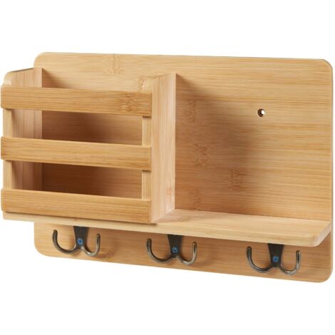 Estantería de diseño atemporal para salón o dormitorio mueble de almacenaje de pared con llavero integrado bambú 33 x 8 x 22 cm natural 030011247