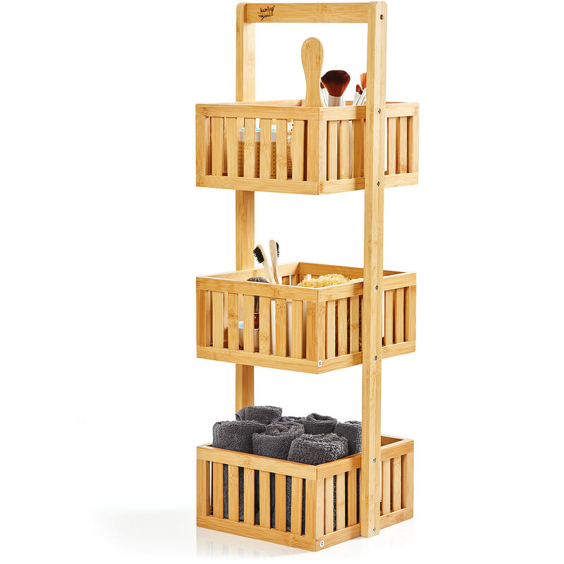 

Estantería de ducha premium 27 x 82 x 24 cm Diseño enrejado Bambú resistente al agua