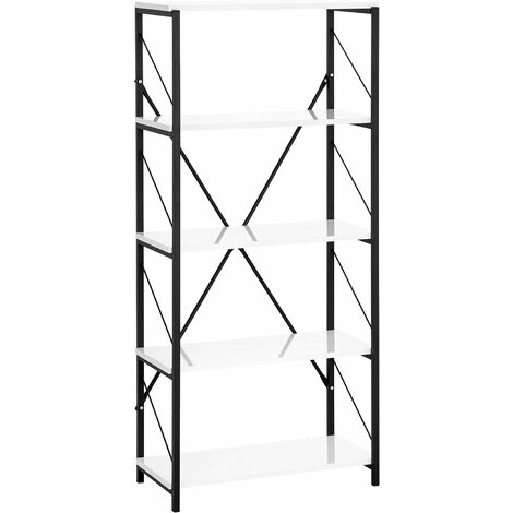 Estanteria de Escalera de 5 Estantes, Metal y Madera Estilo Industrial 67 x 36 x 161 Zeth (Blanco)
