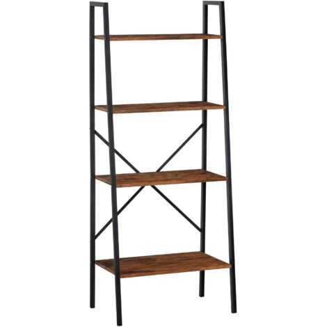 Estantería de Escalera Estantería Industrial Librería con 4 Estantes para Libros para Salón 60x35x145 cm Marrón Rústico