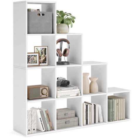 Estantería de escalera mueble de almacenaje de 6 compartimentos para librería 129,5 x 29 x 129,5 cm salón dormitorio blanco 120005761