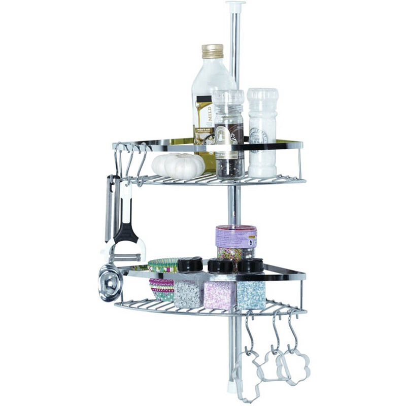 

Estantería de Esquina para Cocina, Acero Inox, Barra Telescópica, 6 Ganchos