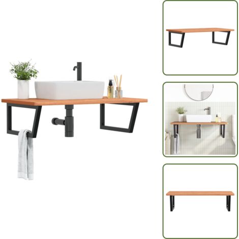 Estantería de lavabo - vidaXL Estante de lavabo de pared de acero y madera maciza de haya - Estantería de madera