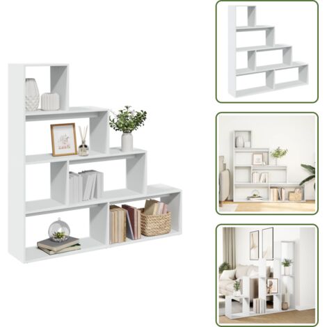 Estantería de libros - vidaXL Librería divisora 4 niveles madera blanca 143,5x29x143,5 cm - Estantería de almacenamiento