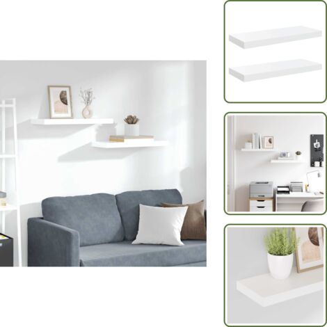 Estantería de madera con brillo - vidaXL Estante flotante de pared 2 uds MDF blanco brillo 60x23,5x3,8cm - Estantería de pared para hogar