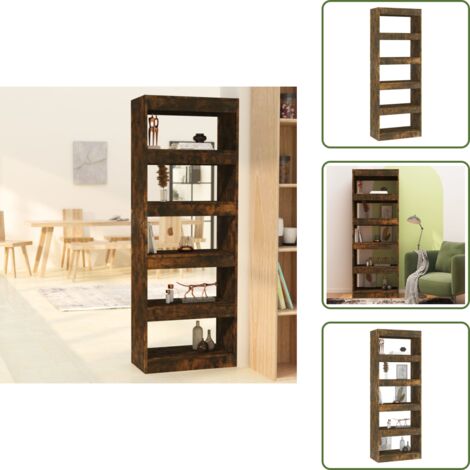 Estantería de madera contrachapada - vidaXL Estantería/divisor madera ingeniería roble ahumado 60x30x166 cm - Estantería roble ahumado