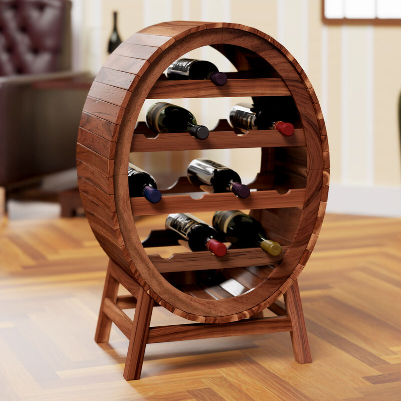 

Botellero de madera de acacia para 12 botellas Vinoteca rústica en forma de barril 90x50x30cm - Deuba