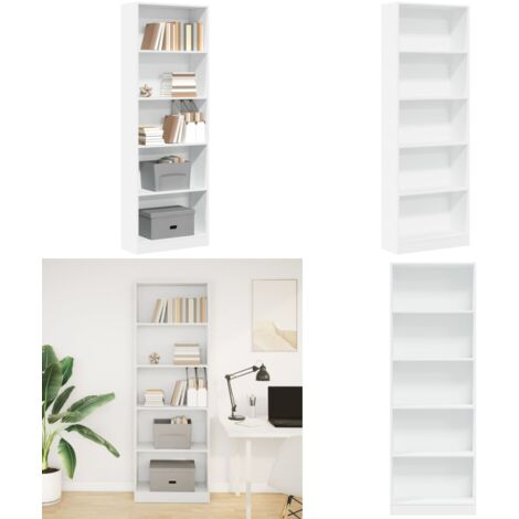 Estantería de madera de ingeniería blanca 60x24x176 cm - Almacenamiento en casa - Armario de almacenamiento