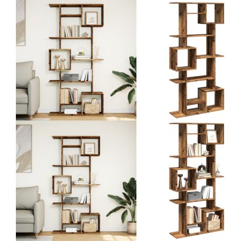 Estantería de madera de ingeniería envejecida 92x29x188 cm - Estantería decorativa - Estantería de libros