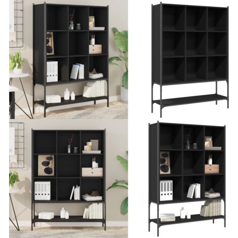 Estantería de madera de ingeniería negra 102x30x141,5 cm - Estantería de acero - Estantería negra