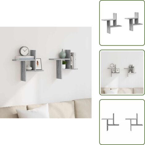 Estantería de madera de ingeniería - vidaXL Estante de pared 2 uds madera ingeniería gris Sonoma 38x12x38cm - Estantería de pared para casa
