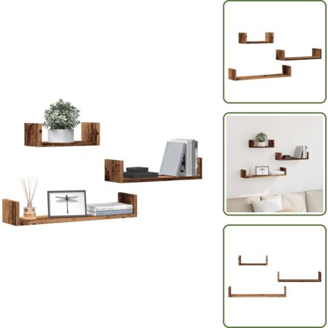 Estantería de madera de ingeniería - vidaXL Estantes de pared 3 uds madera de ingeniería madera envejecida - Estantería de pared para casa
