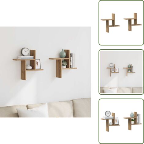 Estantería de madera de ingeniería - vidaXL Estantes pared 2 uds madera ingeniería artisian 38x12x38 cm - Estantería de pared para casa