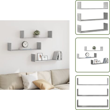 Estantería de madera de ingeniería - vidaXL Estantes pared 3 uds madera ingeniería gris hormigón 80x18x18cm - Estantería para pared