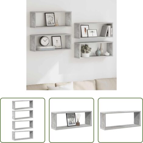 Estantería de madera -  Estante cubo pared 4 uds madera ingeniería hormigón 60x15x23cm