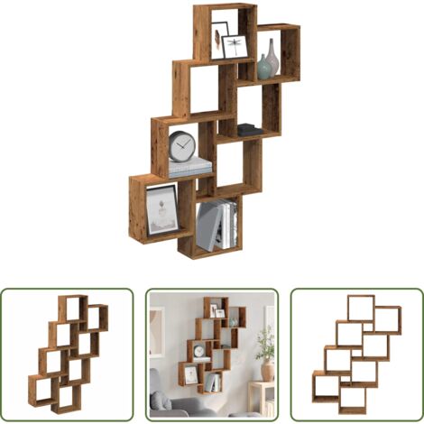 Estantería de madera -  Estante cubo pared madera ingeniería envejecida 90x15x119,5 cm