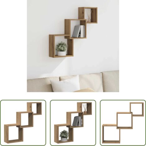 Estantería de madera -  Estante cubos pared madera ingeniería roble artisan 68x15x68 cm