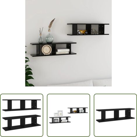 Estantería de madera -  Estante de pared 2 uds madera contrachapada negro 75x18x20 cm