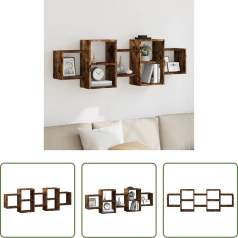Estantería de madera -  Estante de pared madera ingeniería roble ahumado 129x18x42 cm