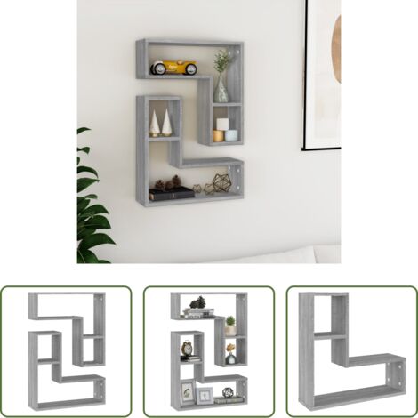 Estantería de madera -  Estante pared 2 uds madera contrachapada gris Sonoma 50x15x50cm
