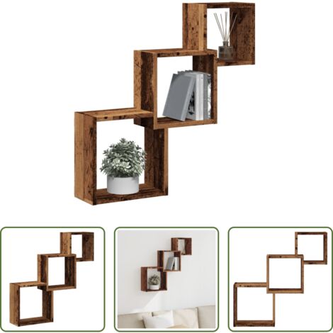 Estantería de madera -  Estante pared de cubo madera ingeniería envejecida 68x15x68cm