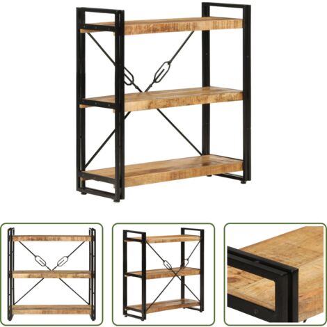 Estantería de madera -  Estantería de 3 alturas hierro y madera maciza mango 77x30x80cm