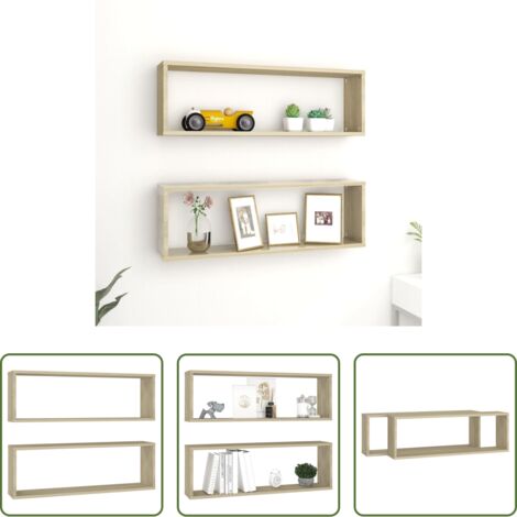 Estantería de madera -  Estantes cubos de pared 2 uds contrachapada roble 80x15x26,5 cm