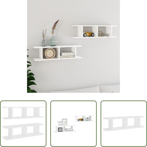 Estantería de madera -  Estantes de pared 2 uds madera contrachapada blanco 75x18x20 cm
