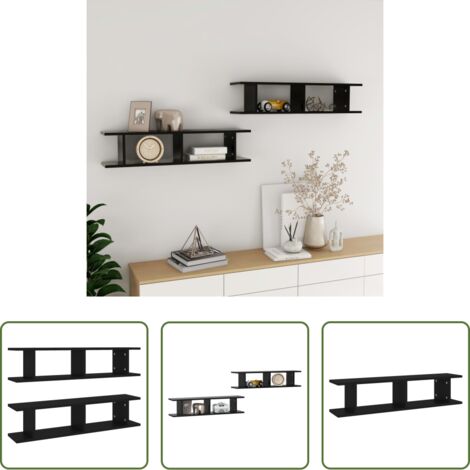 Estantería de madera -  Estantes de pared 2 uds madera contrachapada negro 90x18x20 cm