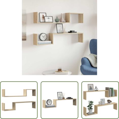 Estantería de madera -  Estantes de pared 2 uds madera de ingeniería roble 100x15x20 cm