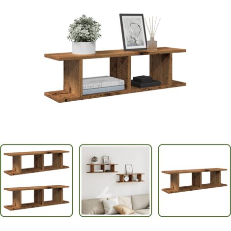 Estantería de madera -  Estantes pared 2 uds madera ingeniería envejecida 75x18x20 cm