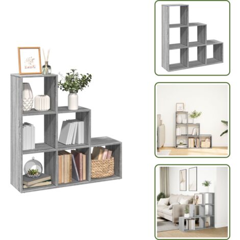 Estantería de madera gris - vidaXL Librería divisor 3 niveles madera gris Sonoma 99x29x99 cm - Estantería para libros