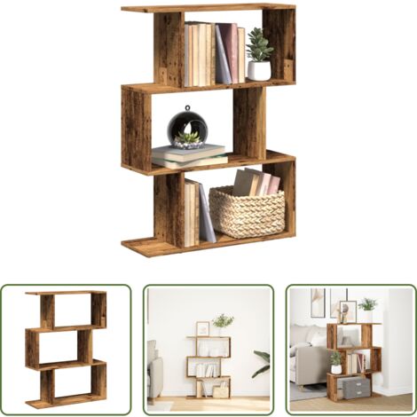 Estantería de madera -  Librería divisora 3 niveles madera envejecida 70x24x97 cm